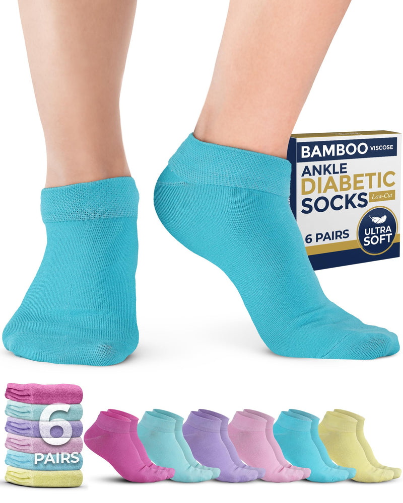 [Australia] - Pembrook Bamboo Viscose Ankle Diabetic Socks for Women and Men - 6 Pairs | Moisture-Wicking, Super Soft, Non Binding Pastel Colors - 6 Pairs Medium 