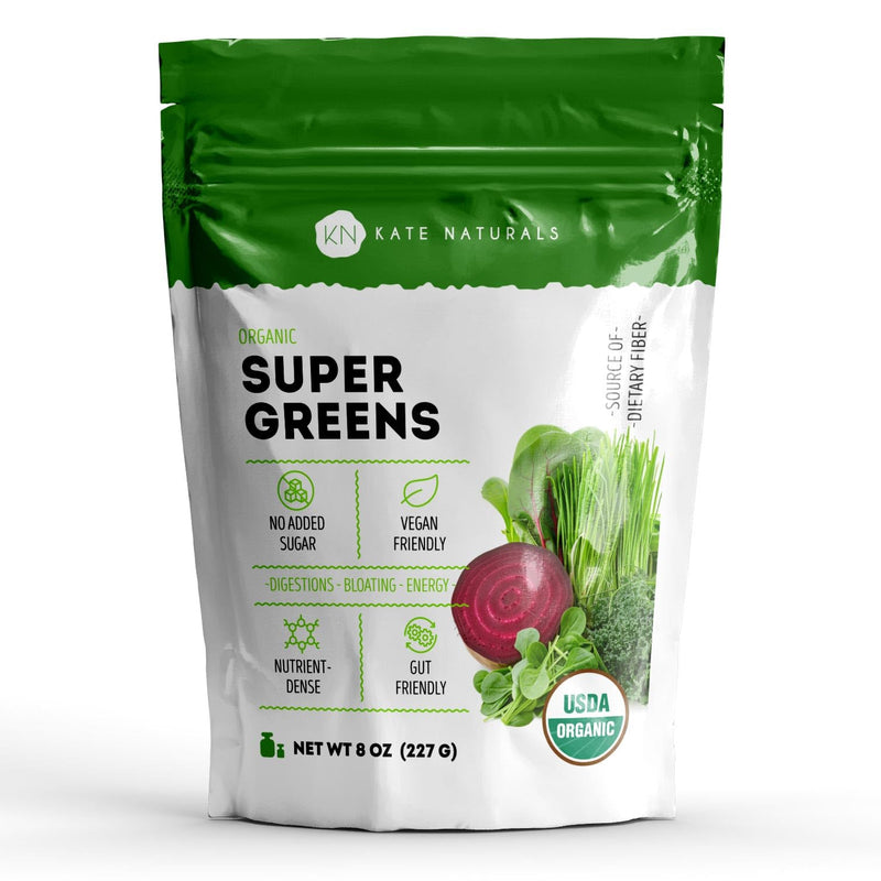 [Australia] - Kate Naturals Organic Super Greens Powder. Daily Greens Superfood Blend with Probiotics & Fiber for Smoothies and Juice (30 Servings, 8oz, Natural) 