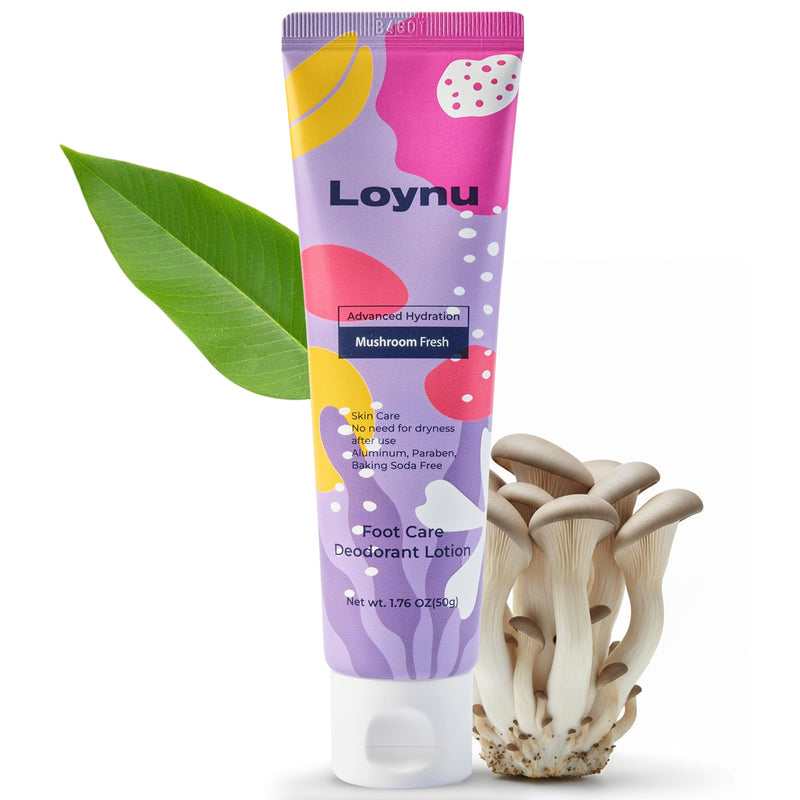 Foot Care Deodorant Lotion – Long-Lasting Odor Control & Deep Hydration, Neutralizes Foot Odor, Moisturizes Dry, Cracked Heels, Mushroom Extract Formula for Soft, Healthy-Feeling Feet, 1.76oz