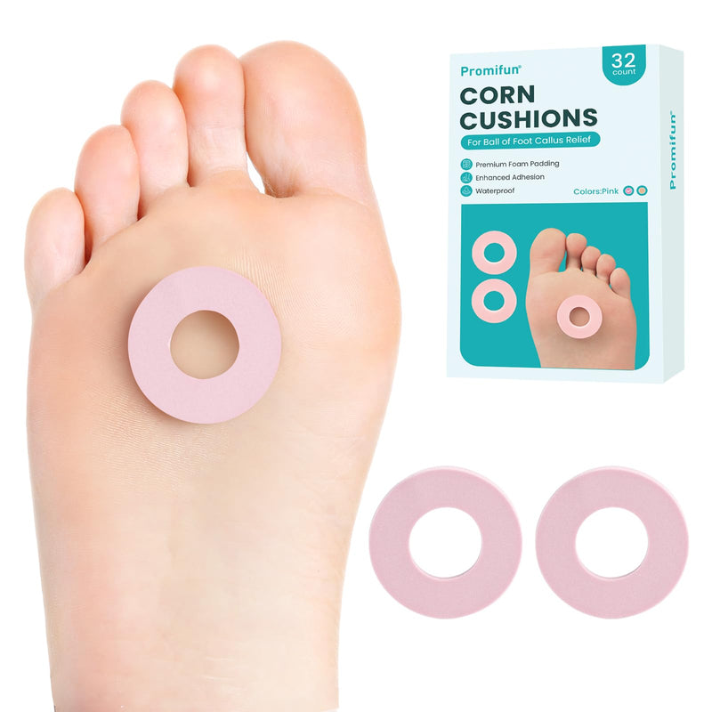 [Australia] - Callus Cushions for Bottom of Foot - Round Foam Padding with Water-Resistant Self-Stick Adhesive - Corn Cushions for Toes and Feet, Reduce Pain, Pressure and Friction from Shoes (Pink, 32 Count) Pink 