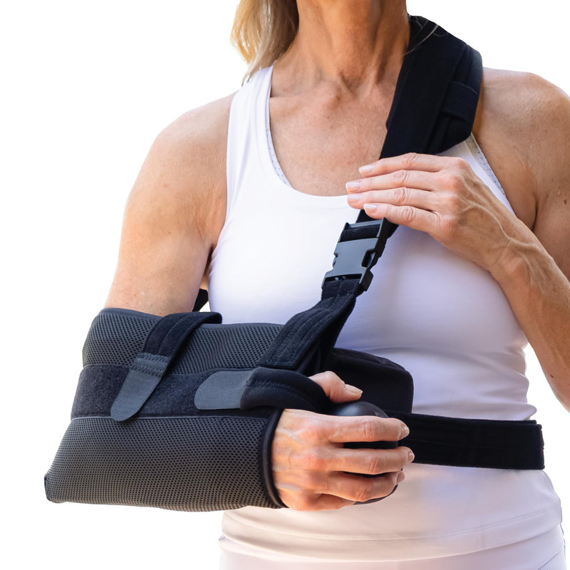 [Australia] - PerfectFit Arm Sling Shoulder Immobilizer with Abductor, Medical Grade Support Brace, Rotator Cuff or Surgery Recovery Sling, Shoulder Brace for Men and Women, Small, Black 