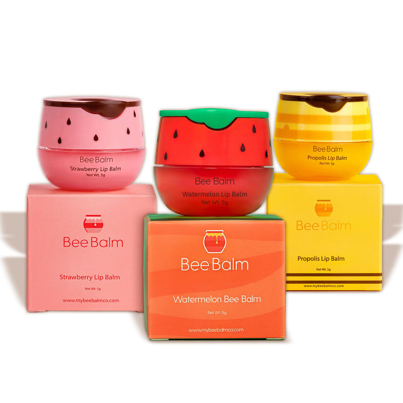 Original My Bee Balm Lip Balm – Propolis Hydrating Balm – Pot for Dry, Chapped & Cracked Lips – Deeply Moisturizes & Hydrates Lips with Organic Beeswax & Vitamin E Watermelon, Honey, Strawberry 1 Count (Pack of 1)