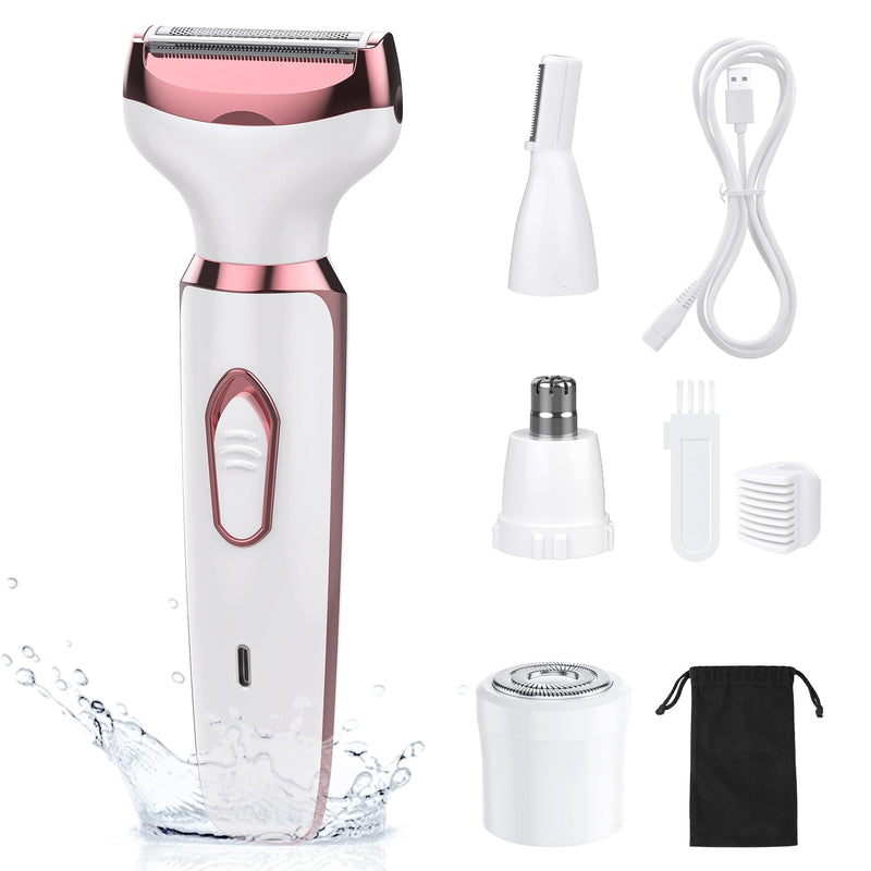 Electric Razors for Women - 4 in 1 Shavers, Pubic Hair, Legs, Arm, Underarm, Bikini, Face Shaver, Rechargeable Hair Removal Epilator, Birthday & Christmas Gifts White