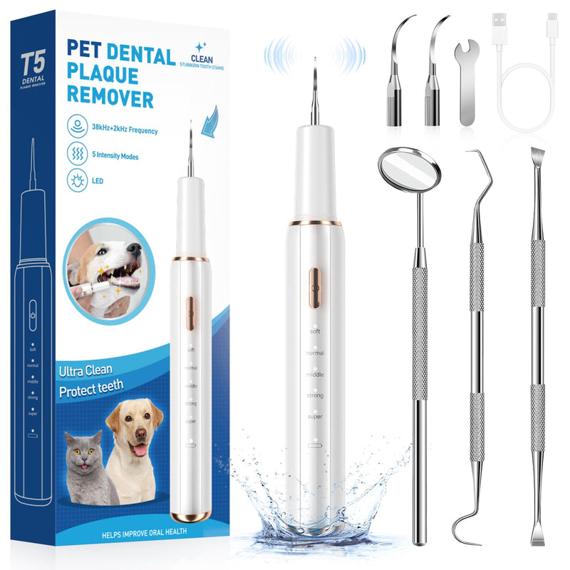 [Australia] - Ultrasonic Dog Teeth Cleaning Kit – Electric Pet Plaque & Tartar Remover Tool with 5 Adjustable Modes & LED Light, Safe Low-Noise Tooth Cleaner for Dogs & Cats, at-Home Dental Care 