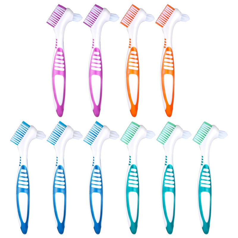 [Australia] - 10 Pcs Denture Brush - False Teeth Cleaner, Double Sided, Portable, Soft Multi-Layered Bristles, Ergonomic Rubber Handle 