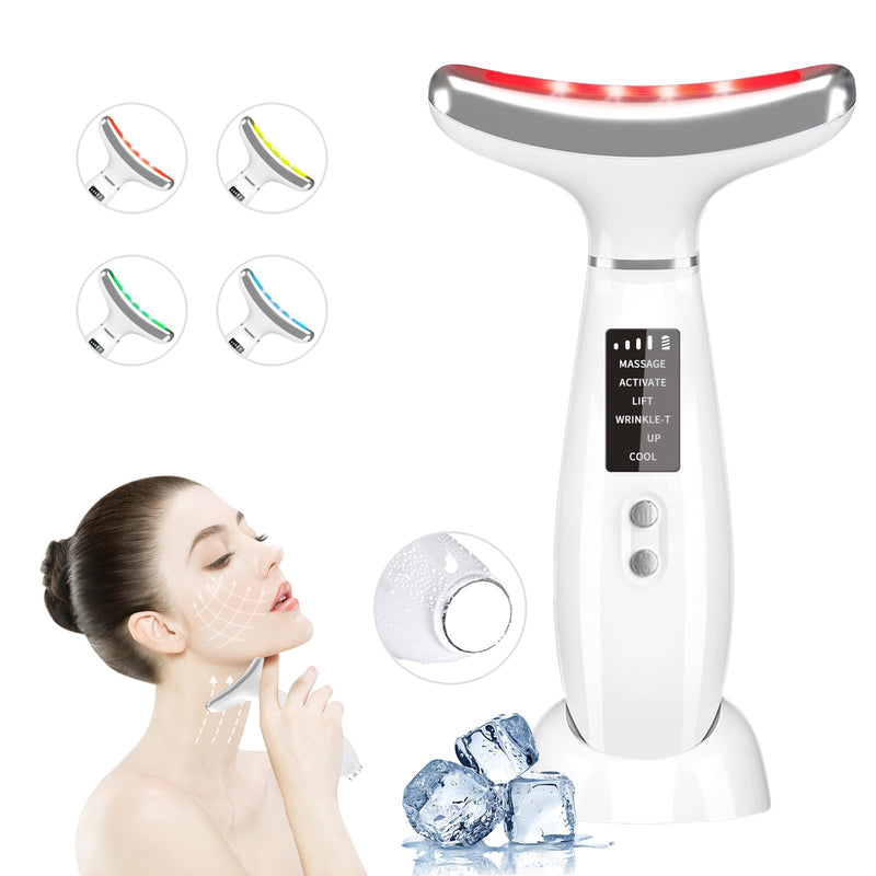 Red Light Therapy for Face and Neck, 4 Color LED Facial Light Therapy Device for Skin Care at Home, Micro-Current Vibration Facial Cold and Hot Service, Multifunctional Facial Skin Care Tools
