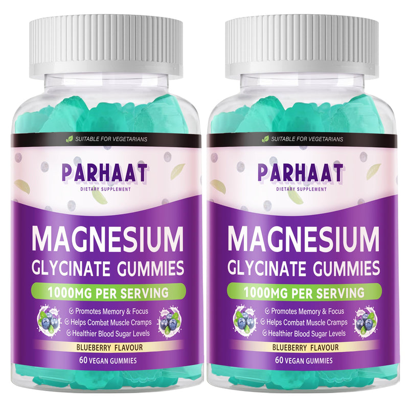 Magnesium Glycinate Gummies - Sugar Free Magnesium Potassium Supplement with Vitamin D, B6, CoQ10 for Calm Mood & Sleep Support - 120 Blueberry Chews 60 Count (Pack of 2)