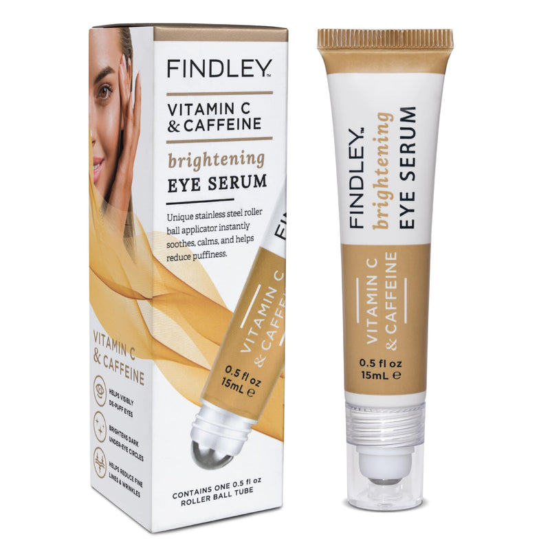 Findley Eye Serum with Vitamin C and Caffeine | Unique Stainless Steel Roller Ball Applicator | Under Eye Treatment for Puffiness & Dark Circles | Soothes, Depuffs, & Firms (0.5 Fl Oz)