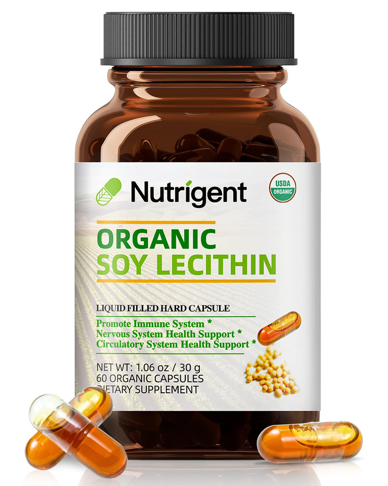 [Australia] - USDA Organic Soy Lecithin Supplement 800 mg, High Absorption Liquid Organic Capsules, Choline Lecithin Supplement for Brain & Liver Health Support, Non-GMO, Gluten Free, 60 Count 1 