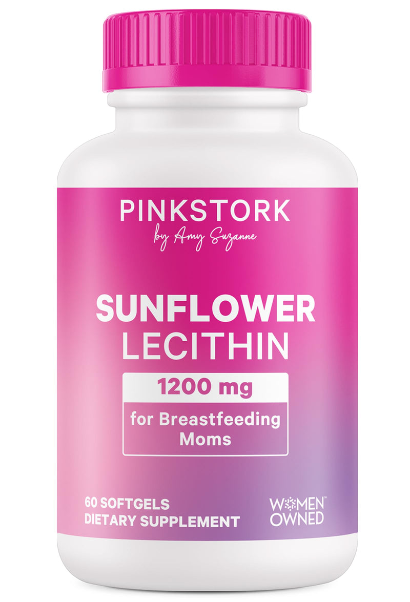 [Australia] - Pink Stork Sunflower Lecithin Supplement - 1200 mg for Clogged Milk Ducts - Breastfeeding Essentials for Postpartum Moms - Supports Breast Milk Flow - 60 Softgels 