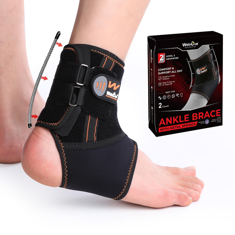 Welnove Ankle Support Brace with Stabilizer - Sports Stabilizing with Adjustable Compression Straps for Women & Men - FSA/HSA Eligible (2, Black, Large) 2