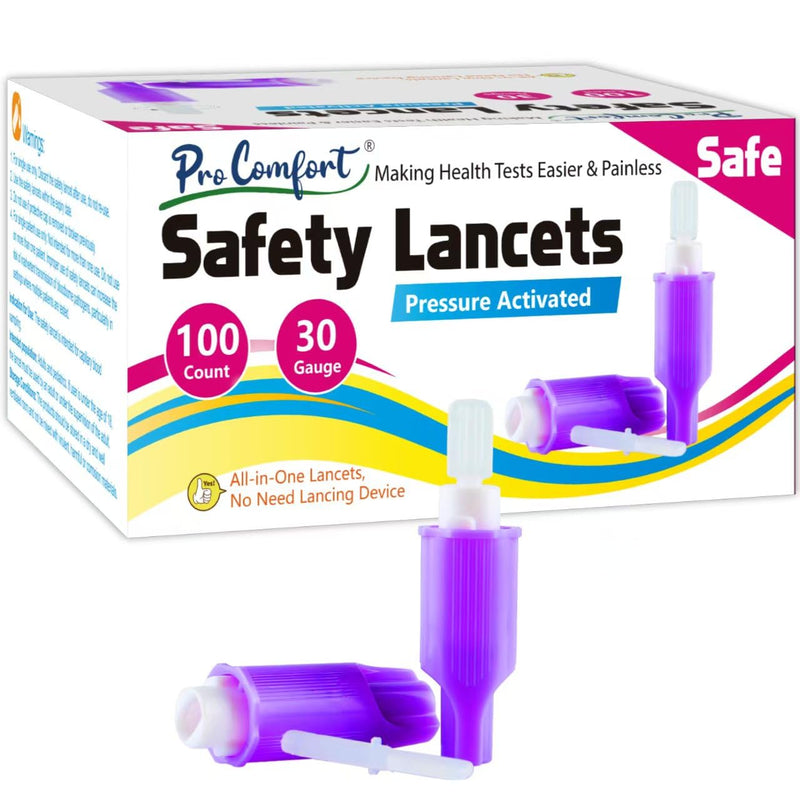 [Australia] - Safety Lancets for Diabetes Testing [100 Count] 30 Gauge 1.8 mm All-in-One Pressure Activated Sterile Blood Lancets for Comfortable Testing 30G 
