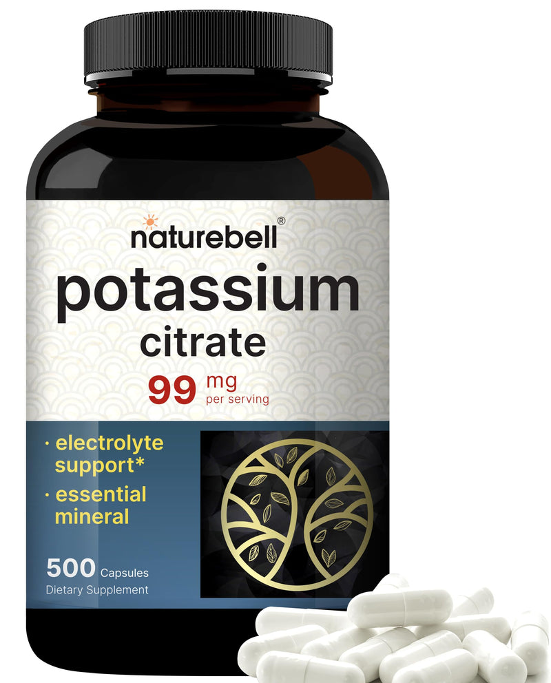 [Australia] - Potassium Citrate Supplement 99mg, 500 Capsules | Easily Absorbed Chelated Form ‚Äì Essential Mineral Electrolyte Balance ‚Äì Supports Muscle, Bone, & Heart Health ‚Äì Non-GMO 