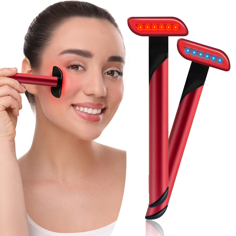 Red Light Therapy Wand for Face: 5-in-1 LED Light Therapy Skincare Wand for Rejuvenation - Face-Massager for Anti-Aging and Wrinkle Reduction -Red & Blue Beauty Device for Eyes, Neck & Face Red