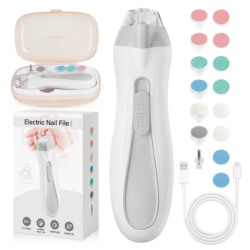 [Australia] - Baby Nail Trimmer Electric, 15 in 1 Baby Nail Clippers for Gentle Nail Care, Rechargeable Baby Nail File Electric with Light &15 Grinding Pads for Infant Toddler, Grey 