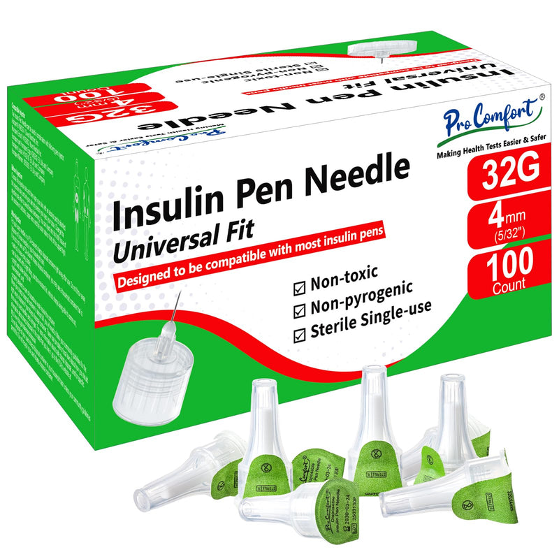 [Australia] - 32G 4mm (5/32") Insulin Pen Needles, 100 Count Diabetic Needles for Insulin Injections, Universal Fit Compatible with Most Pen Injector Device Super Thin for Diabetes Comfortable Injection 