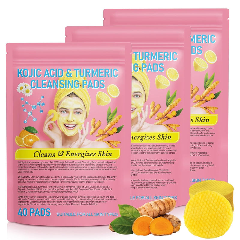 NIFEISHI Turmeric Face Scrub Pads, 120pcs Turmeric Cleansing Pads with Vitamin B5, Vitamin C Turmeric, Sugar Cleansing Ps for Face and Body 120 Count (Pack of 1)
