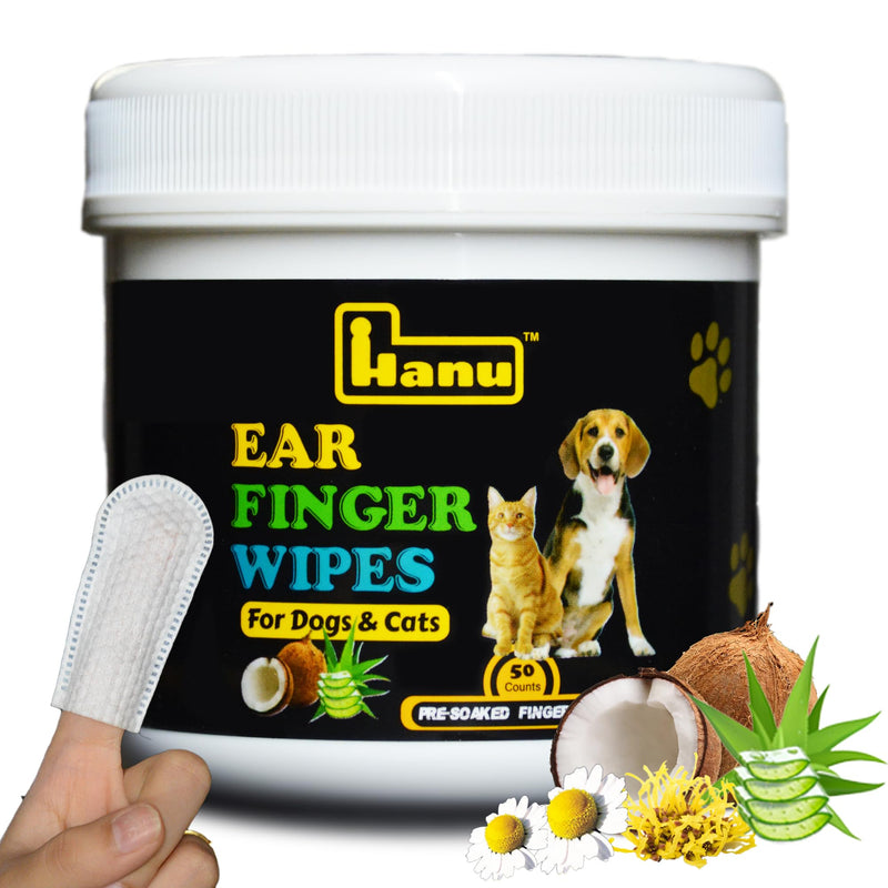 Hanu Ear Finger Wipes for Dogs & Cats Gently Remove Dirt, Wax & Debris - Relieve Ear Itching & Discomfort, Sooths & Deodorizes - All Natural Ingredients - Vet Recommended - 50 Count - PawsPlanet Australia