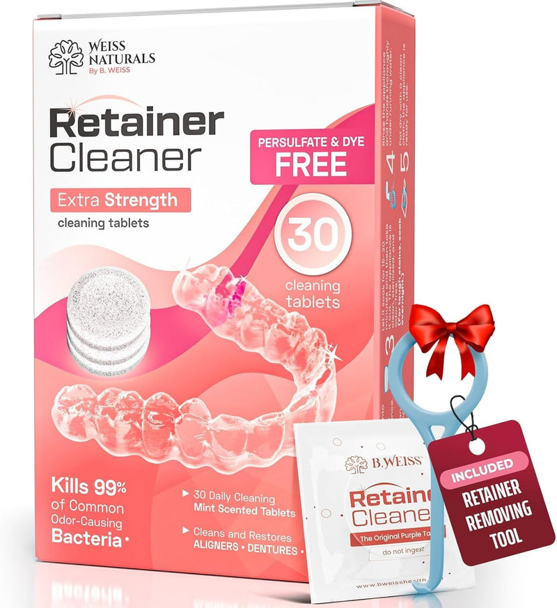 [Australia] - Weiss Naturals Retainer Cleaning Tablets, Invisalign Cleaner, Remove Stains, Odors & Plaque, FSA & HSA Eligible, Night Guard Cleaner PERSULFATE & DYE-FREE 1-Month Supply, Denture Cleaners, 30 Tablets 1 Count (Pack of 30) 