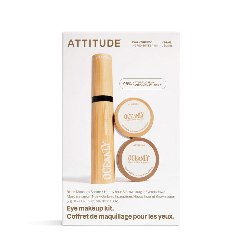 [Australia] - ATTITUDE Oceanly Brown Makeup Set, EWG Verified Eyeshadow and Lash Serum Infused Mascara, Vegan Beauty, Set of 3 Products 