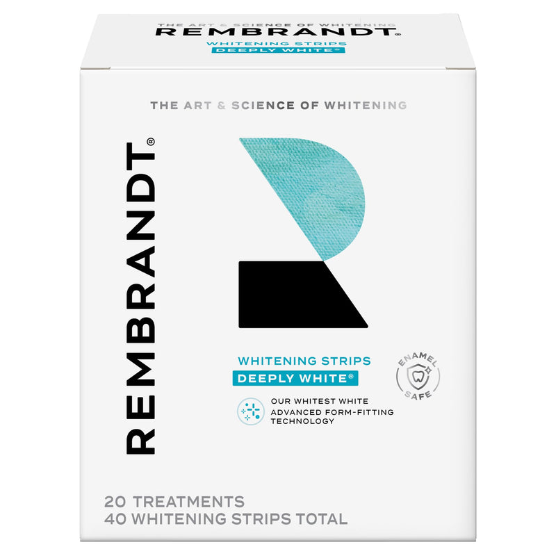 Rembrandt Teeth Whitening Strips, Deeply White, Enamel-Safe, 40 Whitening Strips (20 Treatments) 1 Count (Pack of 20)