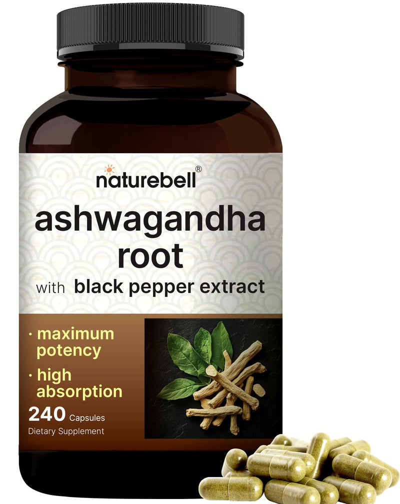 [Australia] - NatureBell Ashwagandha 12,500 mg Equivalent with Black Pepper, 240 Capsules | High Absorption Complex ‚Äì Extra Strength 25:1 Root Extract ‚Äì Adaptogens Supplements for Relaxation ‚Äì Non-GMO 