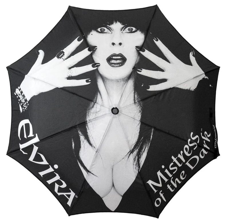 kreepsville 666 Elvira Mistress of the Dark Classic Logo Skull Handle Umbrella- Gothic Folding Compact Automatic