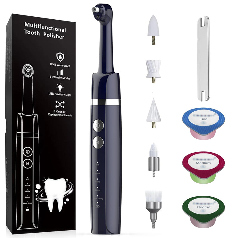 [Australia] - Tooth Polisher,Teeth Polishing Kit for Daily Cleaning,Polishing Then Whitening of Tooth (Professional Toothpaste Include),USB Rechargeable Dental Polisher with LED Light,6 Heads,5 Speed Modes Morandi Blue 