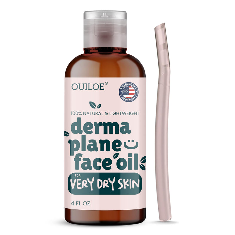Dermaplane Kit for Women with Dry Skin - Face Shaving Oil and Razor Set - Non Comedogenic, Fragrance Free, Natural and Lightweight by Ouiloe For Dry Skin 4 Fl Oz (Pack of 1)