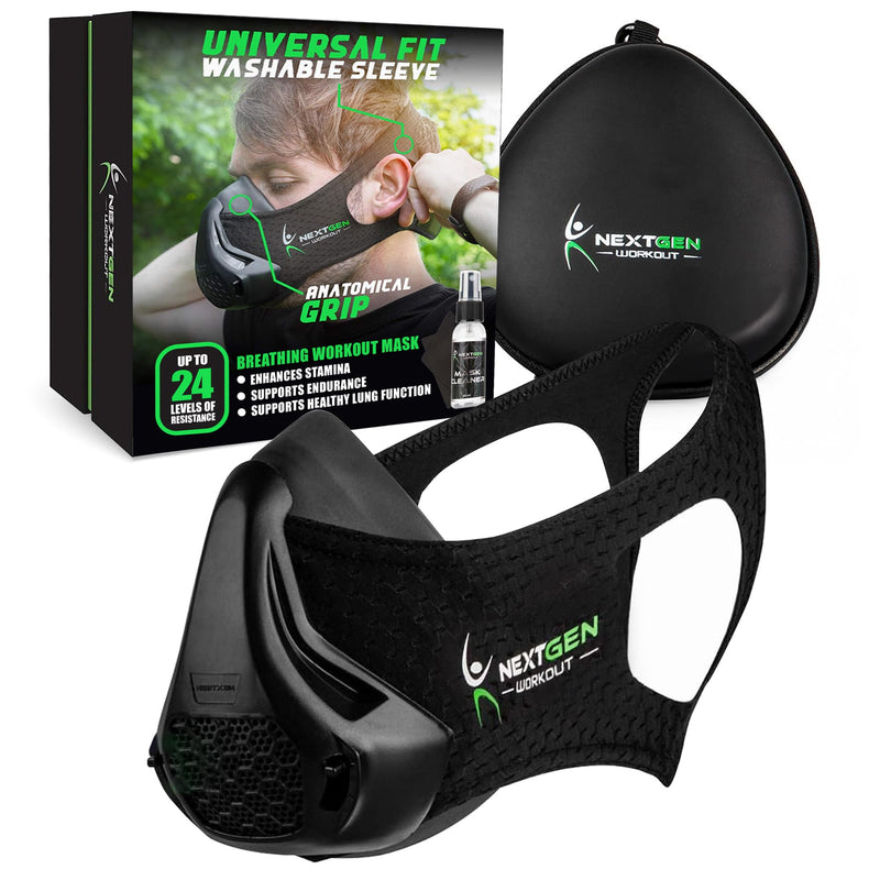[Australia] - NEXTGEN Breathing Workout Mask - Enhance Stamina & Endurance | 24-Level Adjustable Airflow for Optimal Lung Performance | Elevate Cardio & Gym Training for Men & Women Black 