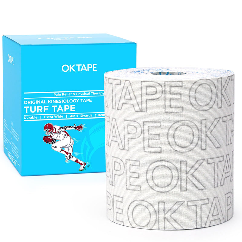 OK TAPE Turf Tape Football, Extra Wide Kinesiology Tape, Protects Arm from Turf Burn, Waterproof, Flexible, Super Sticky, White Athletic Tape (4 Inch x 30 Feet) Uncut 10yds Ok White