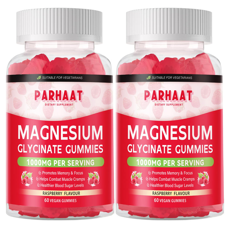Magnesium Glycinate Gummies - Sugar Free Magnesium Potassium Supplement with Vitamin D, B6, CoQ10 for Calm Mood & Sleep Support - 120 Raspberry Chews 60 Count (Pack of 2)