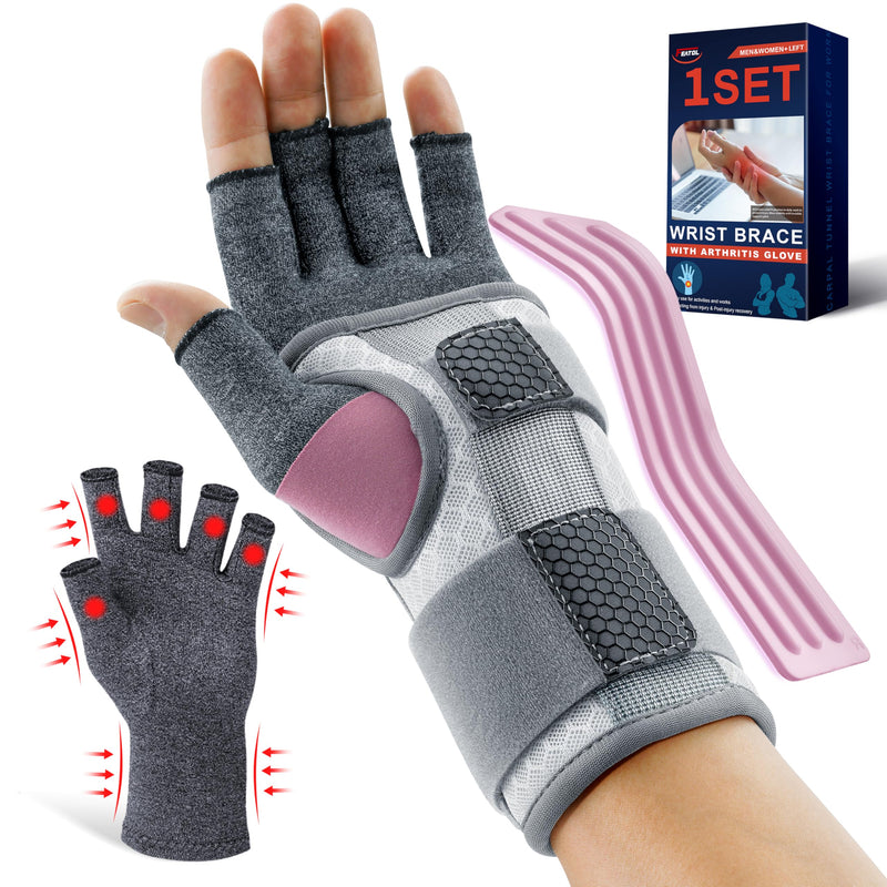 [Australia] - FEATOL Arthritis Glove for Women for Pain with Carpal Tunnel Wrist Brace Set - Fingerless Hand Compression Gloves - Daytime Wrist Support for Rheumatoid Arthritis, Work, Typing - Left Hand, Medium Left Hand-Gray 