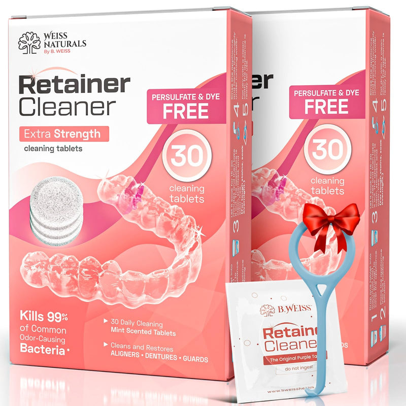[Australia] - Weiss Naturals Retainer Cleaning Tablets, Invisalign Cleaner, Remove Stains, Odors & Plaque, FSA & HSA Eligible, Night Guard Cleaner PERSULFATE & DYE-FREE 2-Month Supply, Denture Cleaners, 60 Tablets 30 Count (Pack of 2) 