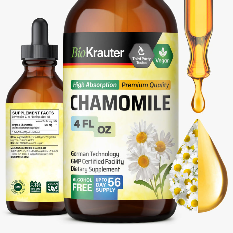 [Australia] - BIO KRAUTER Chamomile Tincture - Chamomile Extract - Supplement for Relaxation and Calmness Support - Alcohol and Sugar Free - Vegan Drops 4 Fl.Oz. 4 Fl Oz (Pack of 1) 