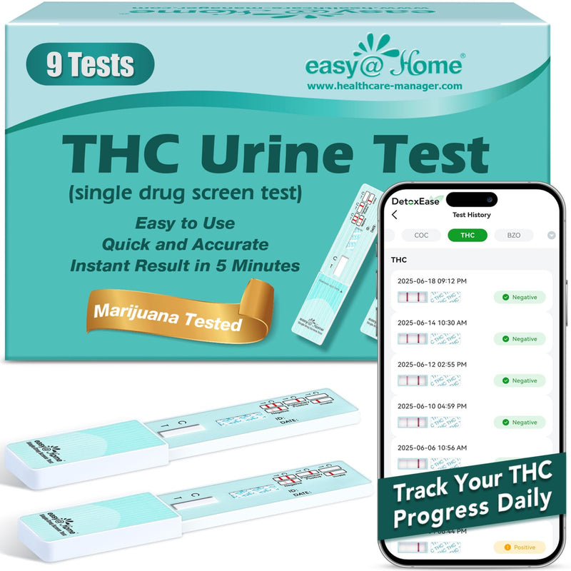 Easy@Home 9 Pack Marijuana Drug Test Kit - Urine THC Test for Home Use | THC Urine Tests (Cannabinoids Test) for Home Use, THC Detox Testing Kits 50ng/mL, Drug Testing Kit Track THC #EDTH-114