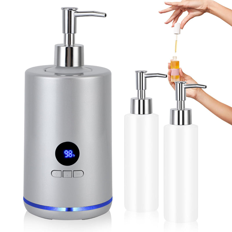 [Australia] - Massage Oil Warmer with 2 Bottles, Professional Electric Lotion Warmer Bottle, Digital Display, Rapid Heating, Automatic Massage Oil Heater for Salon Spa Massage (Silver) Silver 