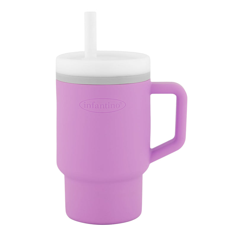 [Australia] - Infantino My 1st Tumbler, Silicone Sippy Cup with Straw & Handle, Spill-Resistant Baby Cup for On-the-Go, BPA-Free Transition Bottle Lilac 9 Ounces 
