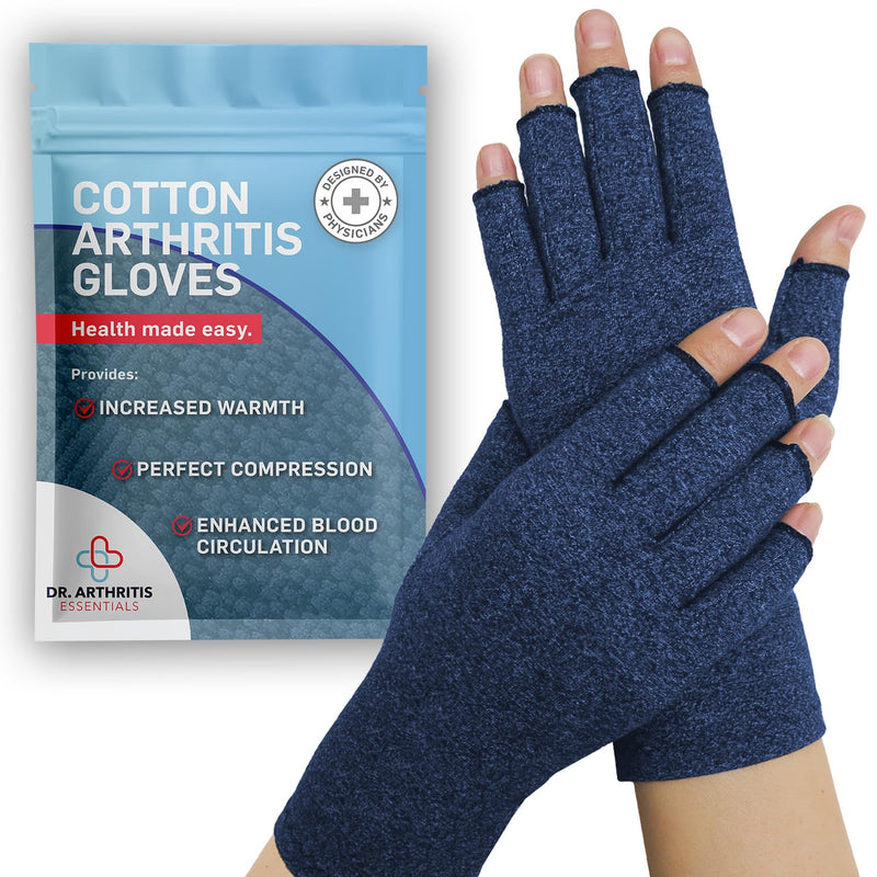 [Australia] - Dr. Arthritis Essentials Open-Fingertip Arthritis Gloves, Compression Gloves for Carpal Tunnel & Raynaud's, Hand Brace (Navy, Medium) Navy (1 Pair) 