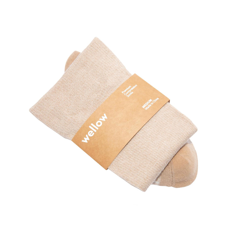 [Australia] - Wellow Wide Calf Compression Socks, Knee High Support, Fit for Men & Women, 18-25 mmHg, Made with Viscose from Bamboo Medium Sesame - Twist 