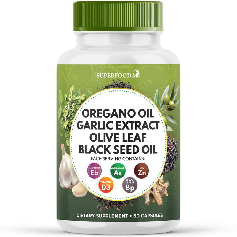 [Australia] - Superfood MD Oregano Oil Garlic Extract Olive Leaf Black Seed Oil Astragalus- for Women and Men- 60 Count 60 Capsules (Pack of 1) 