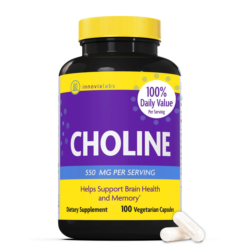 [Australia] - InnovixLabs Choline Supplement 550mg Pure Choline Bitartrate for Brain Health, Focus, Memory, Cognitive Development, Fatty Liver and Mood Support for Women and Men, 100 Capsules 