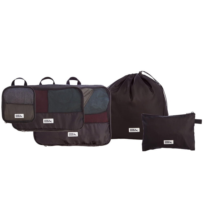 Eddie Bauer 5 Set Packing Organizer Cubes for Suitcases, Travel Essentials for Carry on, Lugagge Oganizer Bags Set Accessories, Black One Size