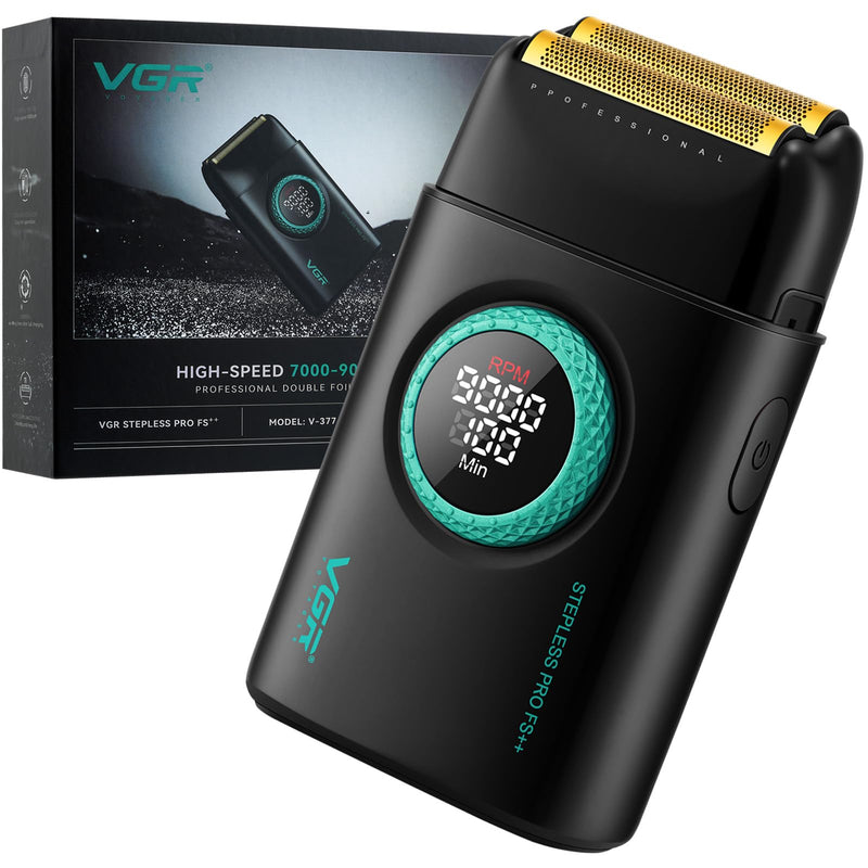 [Australia] - VGR 377 Foil Shaver for Men, Electric Razor for Shaving Face with Double Foil, 21-Speed 9000 RPM Motor Bald Shavers LED Display Titanium Foils, Barber Supplies (Black), Men's Gifts Black 
