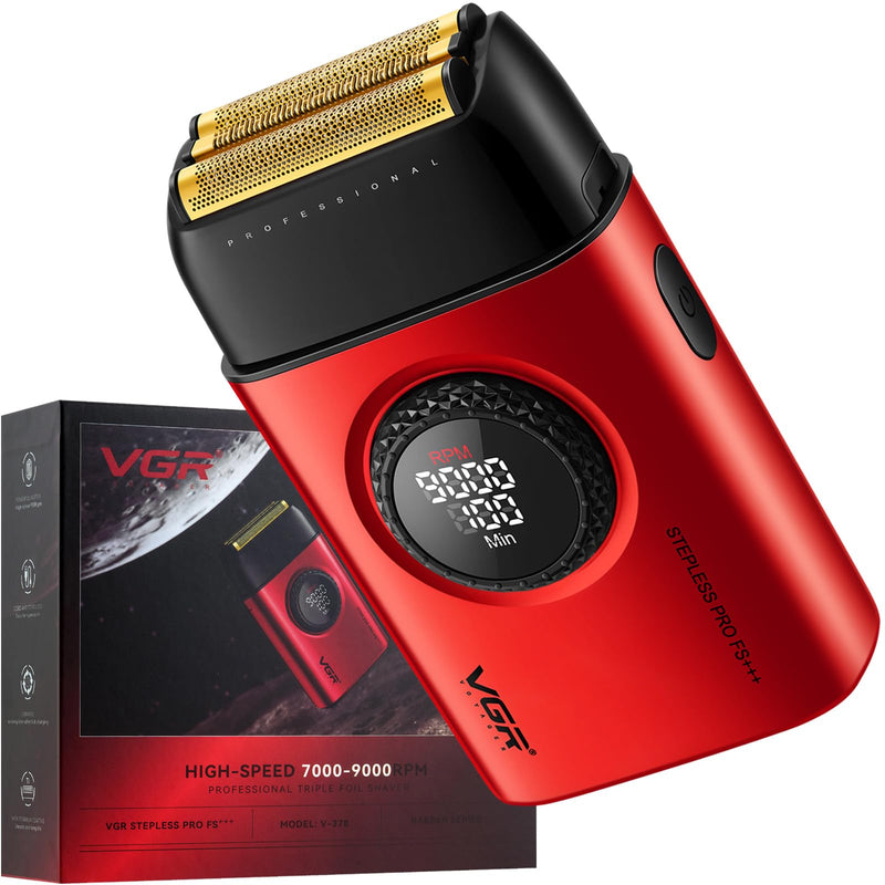 [Australia] - VGR 378 Electric Shavers for Men, Triple Floating Blade Foil Shaver Cordless Men's Electric Razor, 9000 RPM Motor Bald Shavers Titanium Foils with LED Display, Barber Supplies (Red) Red 