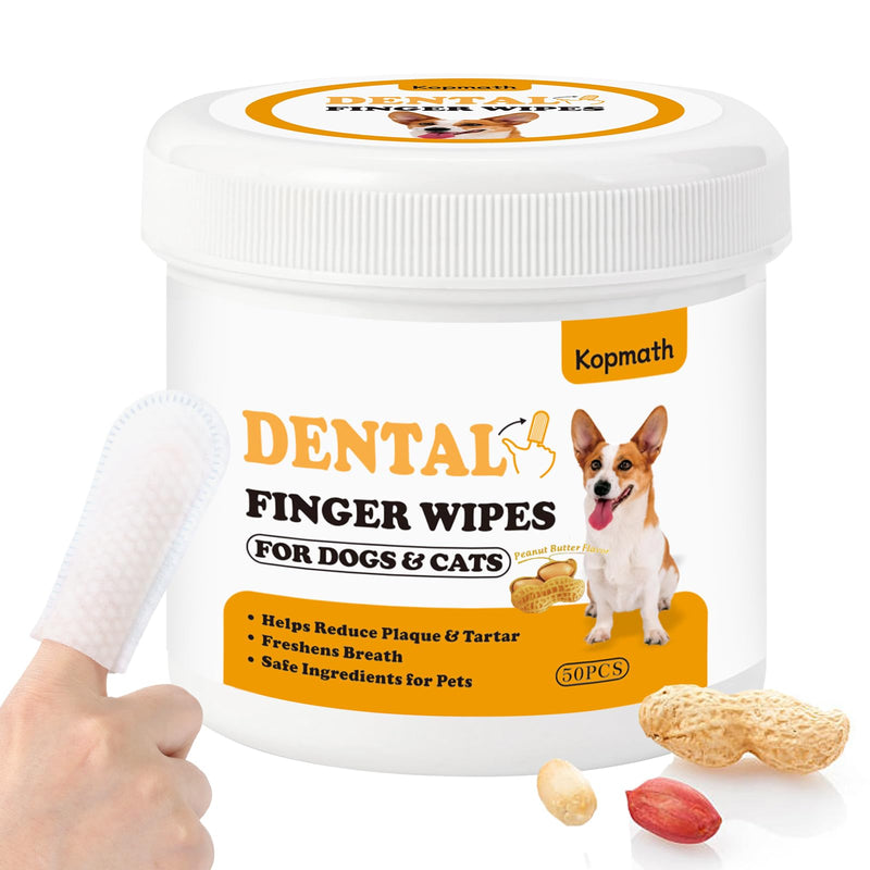 Dental Care Finger Wipes for Dogs & Cats, Reduces Plaque & Tartar Freshens Breath, Pre-Soaked Pet Teeth Wipes, Easy to Use Disposable Oral Cleaning Pads, Peanut Flavor Peanut Butter 50 Count - PawsPlanet Australia