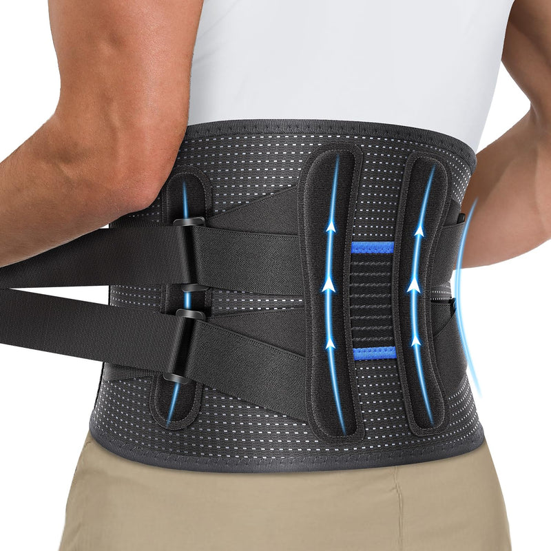 [Australia] - Fit Geno Back Brace for Lower Back Pain Relief - Lumbar Support for Men & Women, Supportive Breathable and Adjustable Weight Lifting Belt for Herniated Discs, Heavy Lifting - L/XL Black 