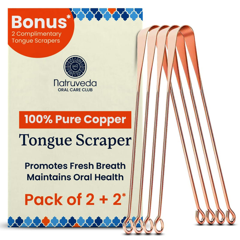 [Australia] - Copper Tongue Scraper - Metal Oral Hygiene Tool for Kids, Reusable Mouth Scraper & Cleaner, Premium Copper Design, Fresher Breath & Debris Removal, Travel-Friendly, USA-Based Seller - 4-PACK Copper - U shaped 4 Pack 