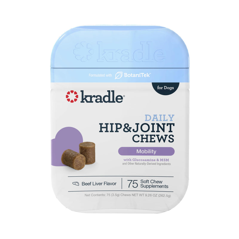 Kradle Daily Hip & Joint Chews - Mobility & Comfort Chews & Stress-Relief Support for Dogs - Soft Calming Chews with Soothing Ingredients - for All Dog Breed & Sizes - 75 Count Jar 75-count - PawsPlanet Australia