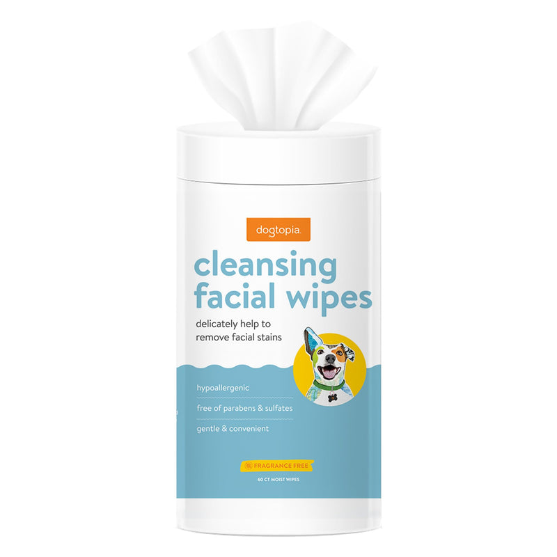 Cleansing Facial Wipes for Pets | Convenient Face Cleaning Wipes (60 Count) for Dogs and Cats | Hypoallergenic, Fragrance-Free, Remove Eye Discharge and Tear Stains - PawsPlanet Australia